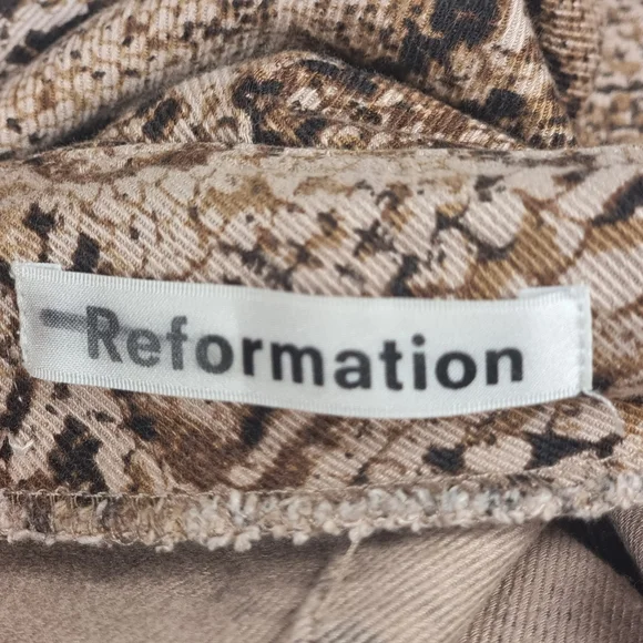 Reformation Brown Snake Print Stretchy Pants W/zipper Closure. Sz L - Picture 4 of 7